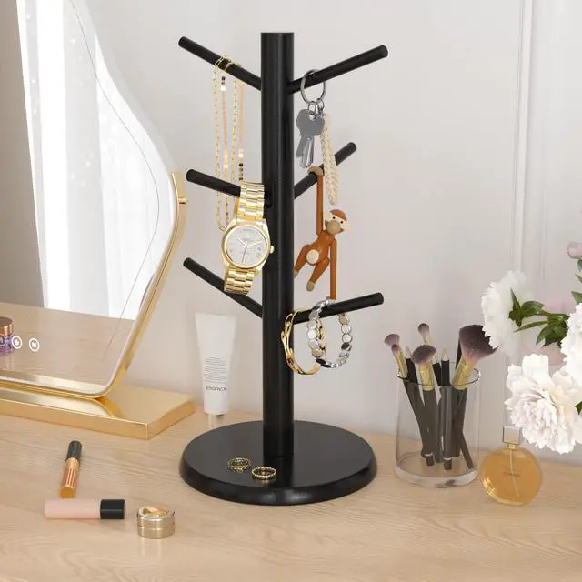 Alt view image 4 of 5 - Coffee Mug Holder with 6 Hooks, Bamboo Mug Tree Stand for Countertop, Black