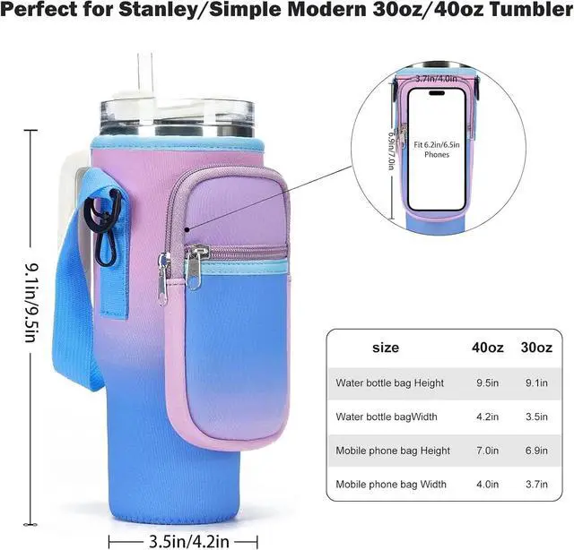Alt view image 2 of 6 - Water Bottle Carrier Bag for Stanley Cup 40/30oz with Phone Pockets