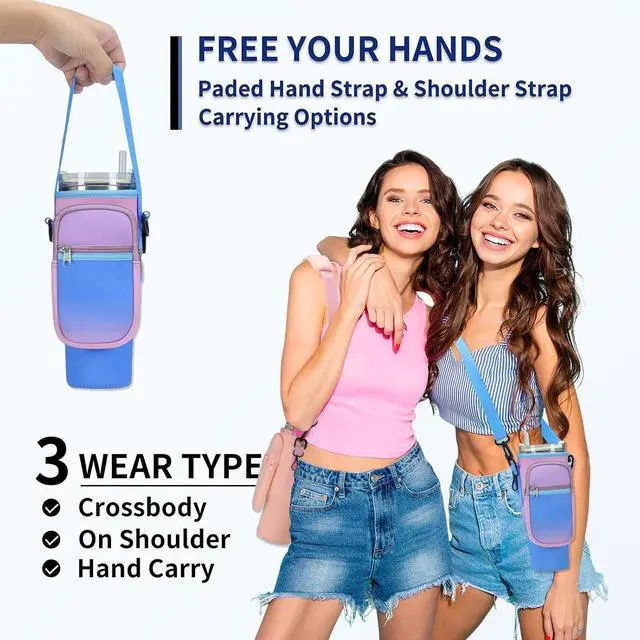 Alt view image 3 of 6 - Water Bottle Carrier Bag for Stanley Cup 40/30oz with Phone Pockets