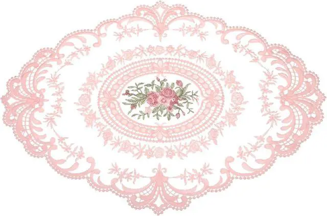 Main image of Retro Lace Placemat 12x16-in Oval Embroidered Table Place Mats French Crochet Doilies Coasters Cup Mat for Home Wedding, Peach Pink
