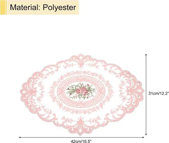 Alt view image 2 of 7 - Retro Lace Placemat 12x16-in Oval Embroidered Table Place Mats French Crochet Doilies Coasters Cup Mat for Home Wedding, Peach Pink