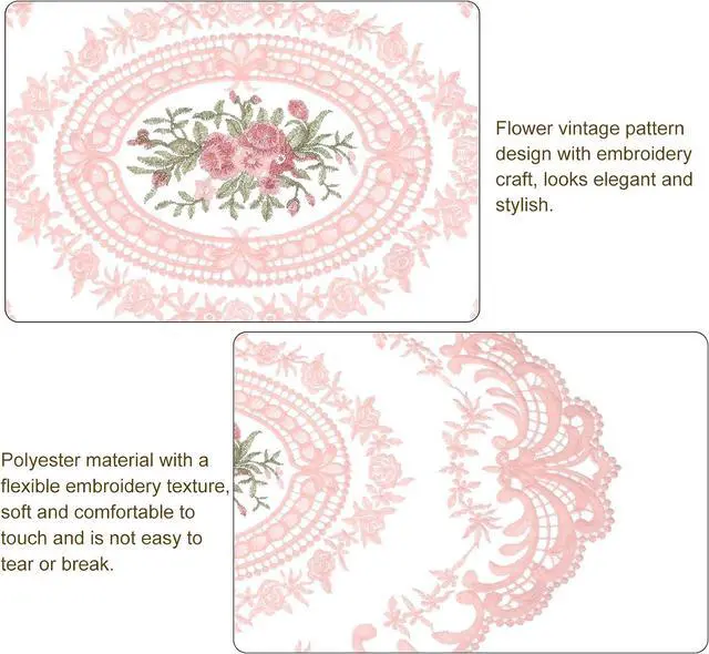 Alt view image 3 of 7 - Retro Lace Placemat 12x16-in Oval Embroidered Table Place Mats French Crochet Doilies Coasters Cup Mat for Home Wedding, Peach Pink