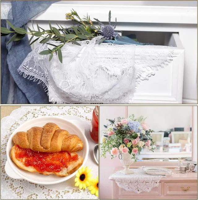 Alt view image 7 of 7 - Retro Lace Placemat 12x16-in Oval Embroidered Table Place Mats French Crochet Doilies Coasters Cup Mat for Home Wedding, Peach Pink