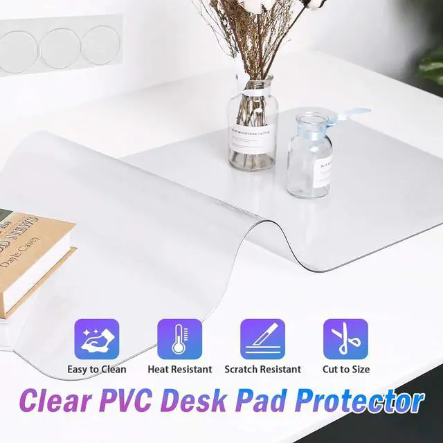 Alt view image 2 of 7 - 12×28 Inch Clear Table Cover Protector, Vinyl Desk Cover Protector Pad Mat, Transparent Plastic Table Pads, Rectangular PVC Table Top Protector for Dining Room Coffee Table Writing Desktop