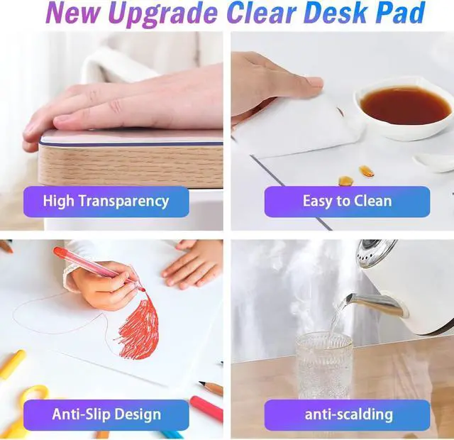 Alt view image 5 of 7 - 12×28 Inch Clear Table Cover Protector, Vinyl Desk Cover Protector Pad Mat, Transparent Plastic Table Pads, Rectangular PVC Table Top Protector for Dining Room Coffee Table Writing Desktop