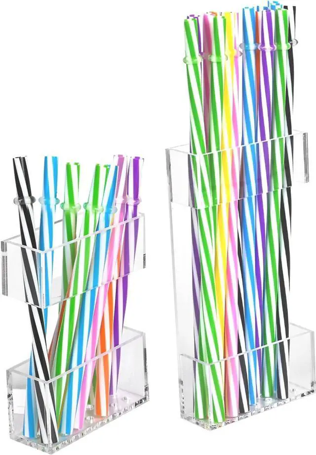 Main image of 2 PACK Acrylic Straw Holder for Cabinet Doors, Reusable Straw Organizer with Ultra-Sticky Adhesive, Small Kitchen Accessories Container, Fits Both Short & Long Straws (Transparent)