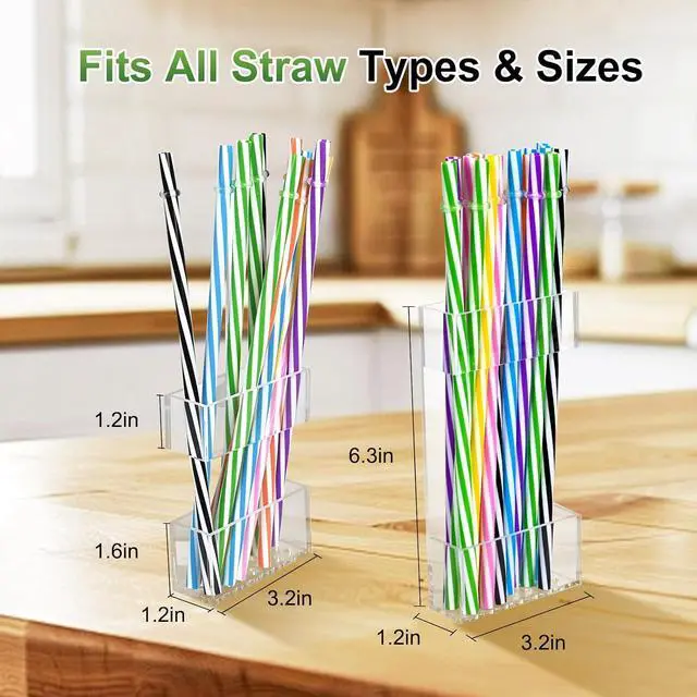 Alt view image 2 of 7 - 2 PACK Acrylic Straw Holder for Cabinet Doors, Reusable Straw Organizer with Ultra-Sticky Adhesive, Small Kitchen Accessories Container, Fits Both Short & Long Straws (Transparent)