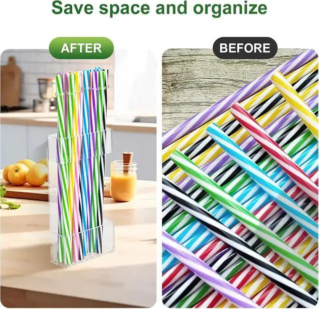 Alt view image 4 of 7 - 2 PACK Acrylic Straw Holder for Cabinet Doors, Reusable Straw Organizer with Ultra-Sticky Adhesive, Small Kitchen Accessories Container, Fits Both Short & Long Straws (Transparent)