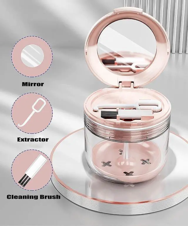 Alt view image 2 of 7 - Retainer Mouth Guard Soak Container Box, Denture Bath Case with Strainer Basket, Braces Cleaner Cup Leak Proof, Travel Cleaning Storage Holder for Aligners Dental, Pink