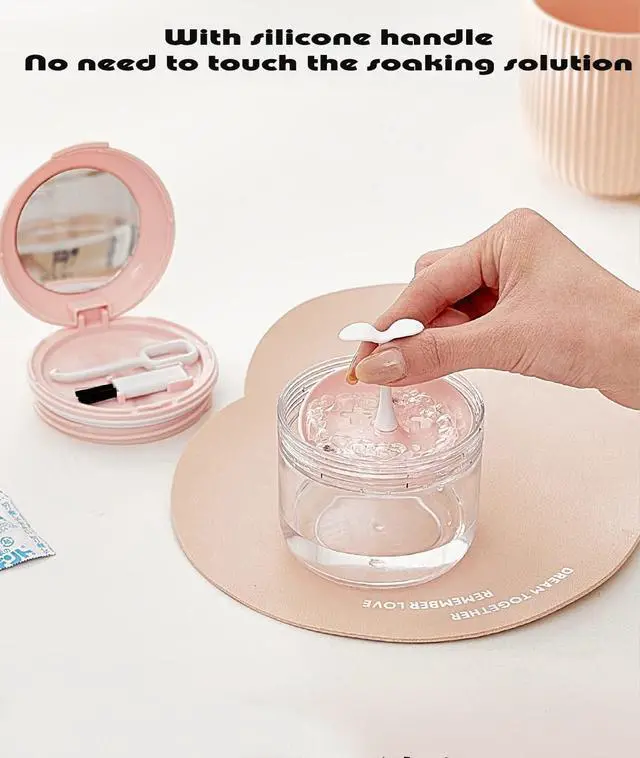 Alt view image 4 of 7 - Retainer Mouth Guard Soak Container Box, Denture Bath Case with Strainer Basket, Braces Cleaner Cup Leak Proof, Travel Cleaning Storage Holder for Aligners Dental, Pink