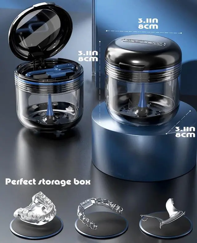 Alt view image 7 of 7 - Retainer Mouth Guard Soak Container Box, Denture Bath Case with Strainer Basket, Braces Cleaner Cup Leak Proof, Travel Cleaning Storage Holder for Aligners Dental, Pink