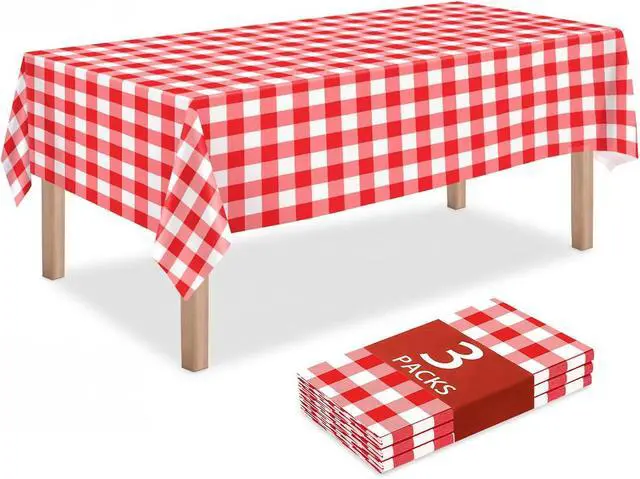 Main image of 3 Pack Red and White Checkered Tablecloth - 54 x 108 Inches
