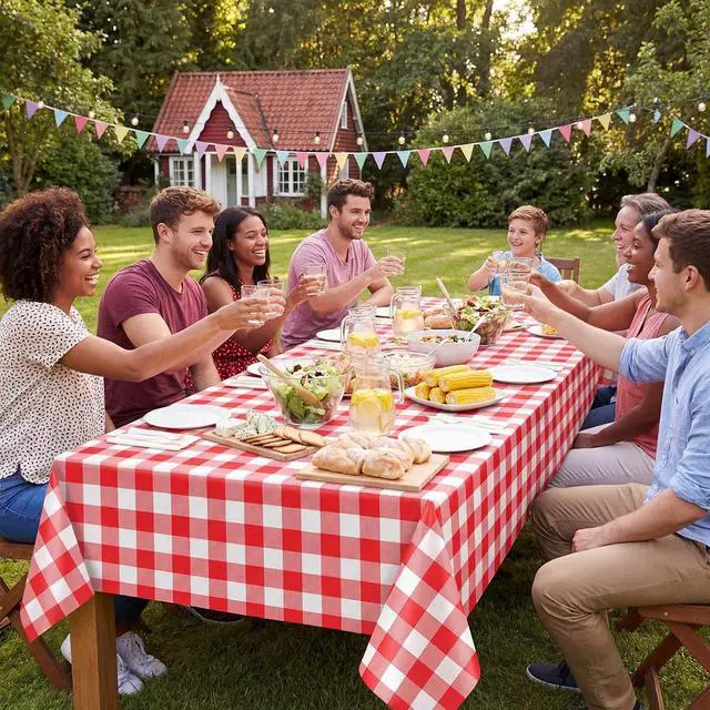 Alt view image 5 of 7 - 3 Pack Red and White Checkered Tablecloth - 54 x 108 Inches