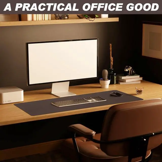 Alt view image 5 of 7 - Genuine Leather Desk Mat Large Desk Pad 35.4 x 15.7 Inch Non Slip Leather Table Protector with Stitched Edges and Rubber Base Brown Stylish Laptop Mat Smooth Writing for Workspace Home Office