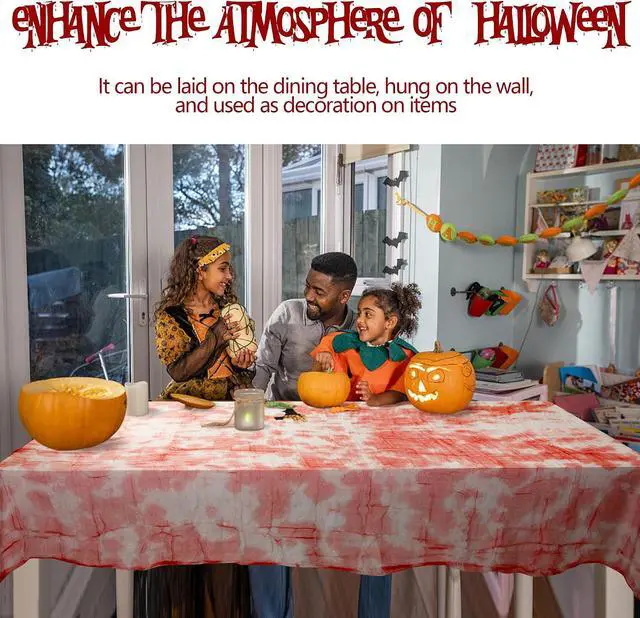 Alt view image 5 of 7 - 3Pcs Halloween Bloody Gauze Table Cover-85"x60" Bloody Handprint Tablecloth