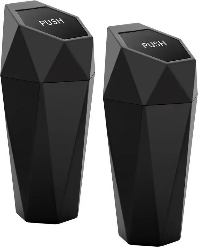 Main image of 2 Pack Car Trash Can with Lid, Cup Holder Garbage Can for Car, Garbage Bin Cars Accessories for Interior, Leakproof Small Trash Bin, Mini Trash Can for Cars, Home, Bedroom, Office (Black)