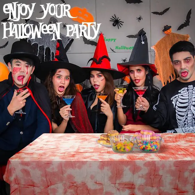 Alt view image 7 of 7 - 3Pcs Halloween Bloody Gauze Table Cover-85"x60" Bloody Handprint Tablecloth