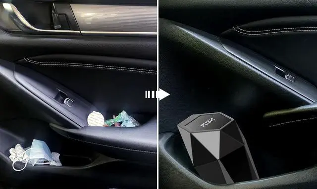 Alt view image 7 of 7 - 2 Pack Car Trash Can with Lid, Cup Holder Garbage Can for Car, Garbage Bin Cars Accessories for Interior, Leakproof Small Trash Bin, Mini Trash Can for Cars, Home, Bedroom, Office (Black)