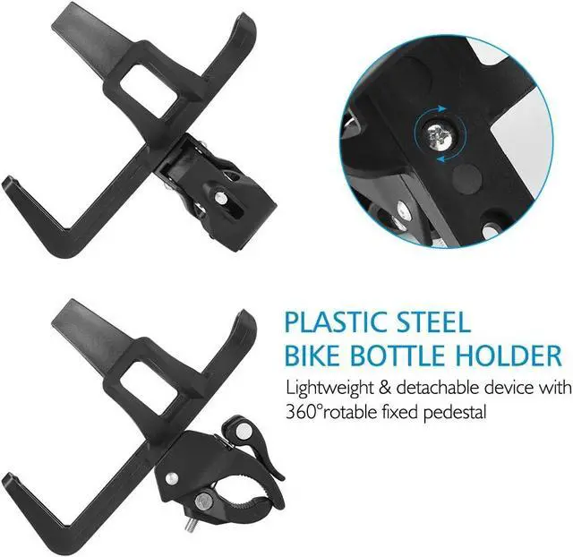 Alt view image 2 of 7 - Bike Water Bottle Holders No Screws, Universal Bike Cup Holder, 360 Degree Rotatable Bike Water Bottle Cage, Water Bottle Holders for Kids Bike Adult Bike, Black