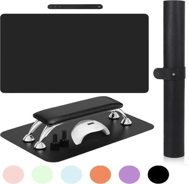Main image of Nail Art Table Mat, Premium Soft Microfiber Leather Hand Rest Mat, Black