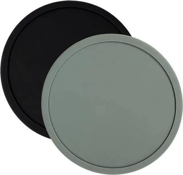 Main image of 2pcs Silicone Round Bar Coaster Tea Coaster Modern Cup Drink Mat Plate Creative Rug Mug Pad for Table Countertop Desk Cold Hot Drink Beverage Coffee Tea Kitchen Home Decor (Black & Grey)