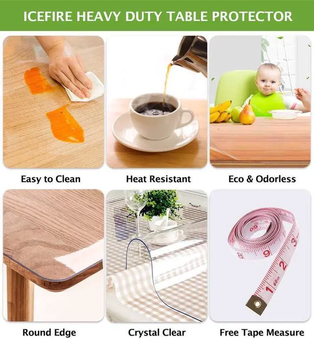 Alt view image 5 of 7 - Clear Table Cover Protector Wood Furniture Dining Coffee Glass Marble Tabletop Protection Gaming Table Pad Eco Thick Clear Plastic PVC Wipeable Waterproof Square Vinyl Tablecloth 16 x 44 Inch