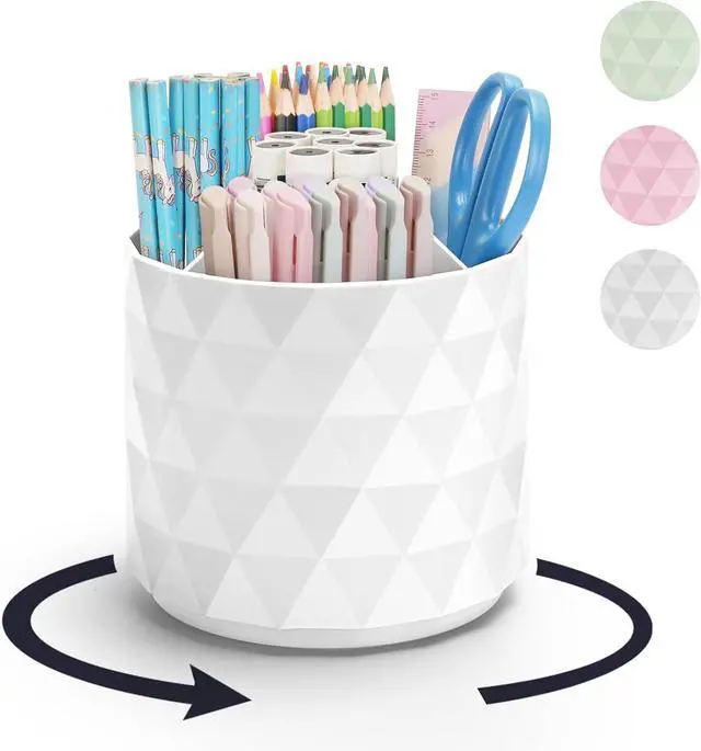Main image of Desk Organizer,Sparkling Diamond-like Pen Holder for Desk 360°Rotating Office Accessories,Pencil Cup with 5 Compartments Storage Box Caddy for Office,School,Home,Art Supply(White)
