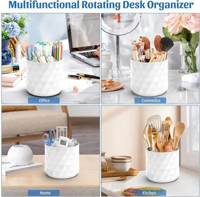 Alt view image 3 of 7 - Desk Organizer,Sparkling Diamond-like Pen Holder for Desk 360°Rotating Office Accessories,Pencil Cup with 5 Compartments Storage Box Caddy for Office,School,Home,Art Supply(White)