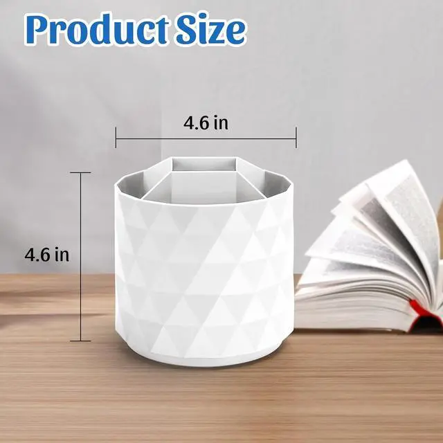 Alt view image 5 of 7 - Desk Organizer,Sparkling Diamond-like Pen Holder for Desk 360°Rotating Office Accessories,Pencil Cup with 5 Compartments Storage Box Caddy for Office,School,Home,Art Supply(White)