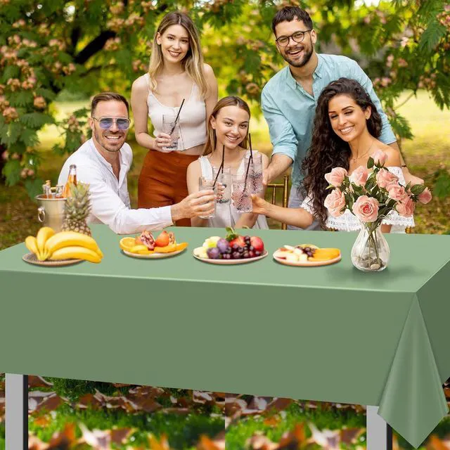 Alt view image 7 of 7 - 3Pack Sage Green Plastic Tablecloths for Rectangle Tables, Light Green Disposable Tablecloth, Waterproof Sage Green Table Cover for Birthday Bridal Wedding Baby Shower Party Decorations, 54 X 108Inch