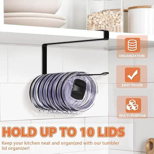Alt view image 2 of 7 - Tumbler Lid Organizer, Versatile Tumbler Lid Storage Holds 10 Lids, Black