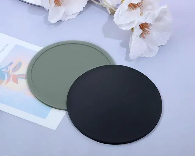 Alt view image 5 of 5 - 2pcs Silicone Round Bar Coaster Tea Coaster Modern Cup Drink Mat Plate Creative Rug Mug Pad for Table Countertop Desk Cold Hot Drink Beverage Coffee Tea Kitchen Home Decor (Black & Grey)