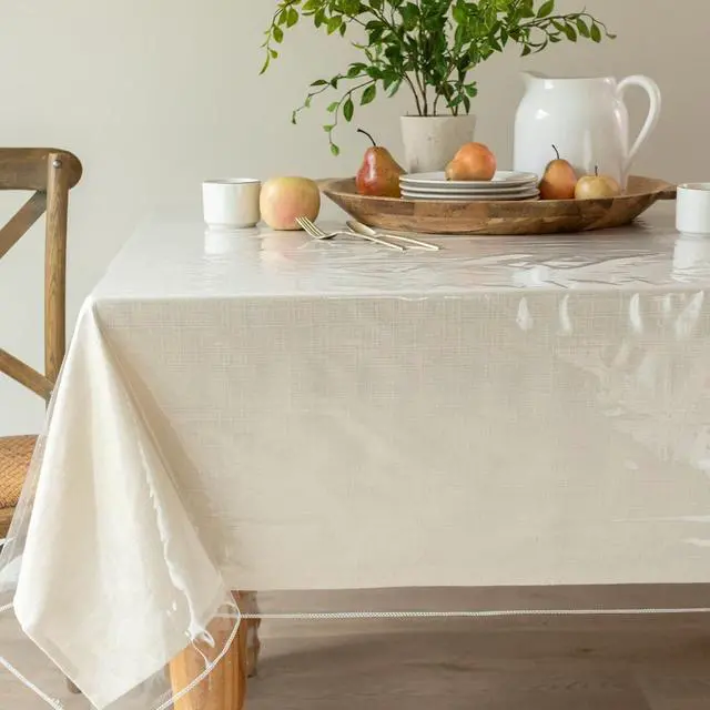 Alt view image 3 of 7 - Heavy Duty Crystal Clear Plastic 100% Waterproof Tablecloth Protector, Vinyl PVC Square Table Cloth, Oil Spill Proof Wipe Clean Table Cover for Dining Tables (54" x 54" Square)