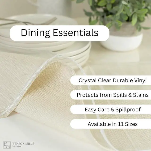 Alt view image 4 of 7 - Heavy Duty Crystal Clear Plastic 100% Waterproof Tablecloth Protector, Vinyl PVC Square Table Cloth, Oil Spill Proof Wipe Clean Table Cover for Dining Tables (54" x 54" Square)