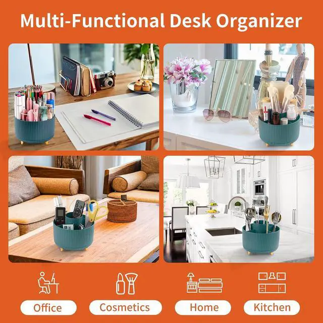 Alt view image 5 of 7 - Desk Pencil Pen Holder, 5 Slots 360°Degree Rotating Pen Organizers for Desk, Desktop Storage Stationery Supplies Organizer, Cute Pencil Cup Pot for Office, School, Home, Art Supply, Dark Green