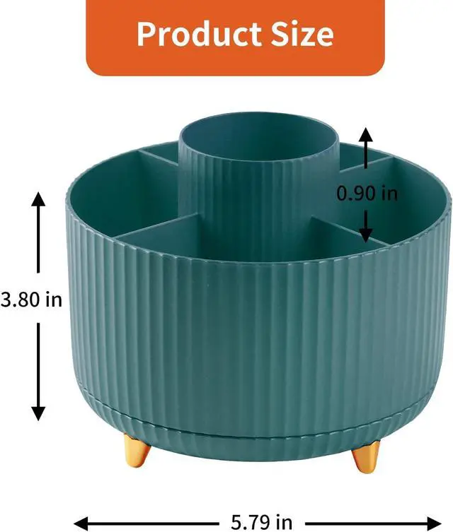 Alt view image 7 of 7 - Desk Pencil Pen Holder, 5 Slots 360°Degree Rotating Pen Organizers for Desk, Desktop Storage Stationery Supplies Organizer, Cute Pencil Cup Pot for Office, School, Home, Art Supply, Dark Green