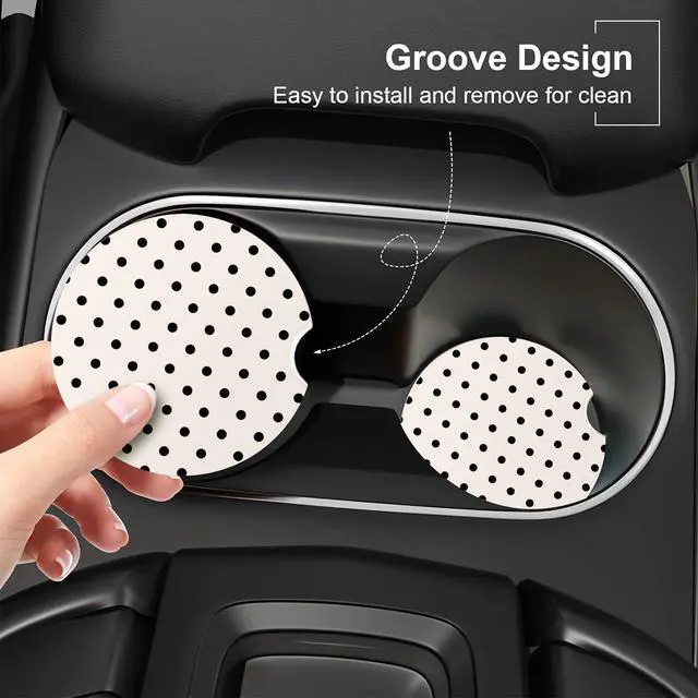 Alt view image 4 of 6 - Ceramic Car Coasters Absorbent Car Cup Holder Coaster Set for Women, Cute Aesthetic Car Accessories for Girls, 2 Pack (Dark Gray)