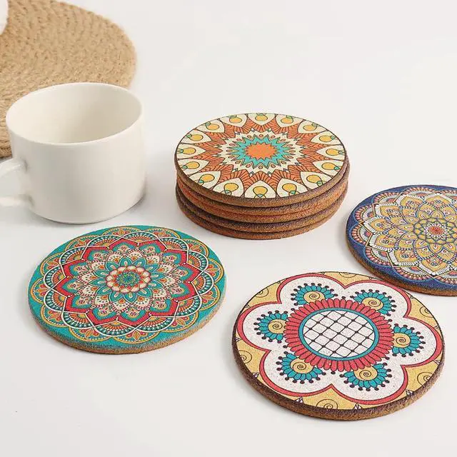 Alt view image 4 of 6 - Coasters Set of 8 for Cup, Colorful Cork Drink Coaster with Holder