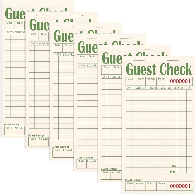 Main image of Guest Checks Books for Servers, Natural Color Paper, 6 Pack Green