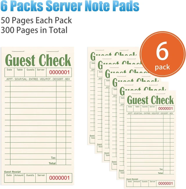 Alt view image 2 of 7 - Guest Checks Books for Servers, Natural Color Paper, 6 Pack Green