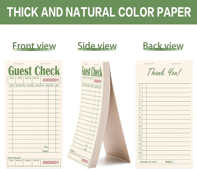 Alt view image 3 of 7 - Guest Checks Books for Servers, Natural Color Paper, 6 Pack Green
