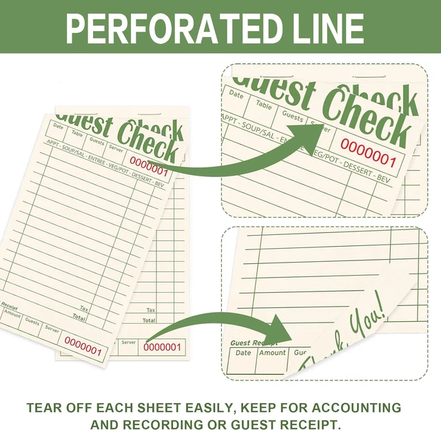 Alt view image 4 of 7 - Guest Checks Books for Servers, Natural Color Paper, 6 Pack Green
