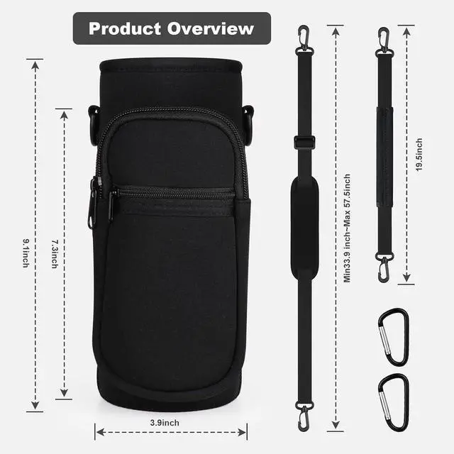 Alt view image 2 of 6 - Crossbody Water Bottle Holder with Strap, Phone Pocket(Black, 32.0, Ounces)
