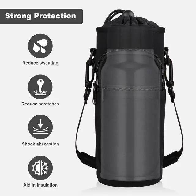 Alt view image 4 of 6 - Crossbody Water Bottle Holder with Strap, Phone Pocket(Black, 32.0, Ounces)