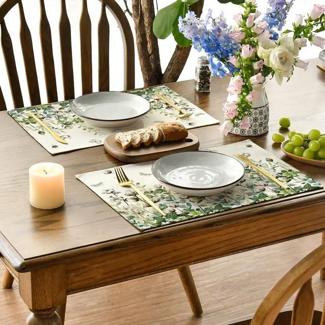 Alt view image 3 of 7 - Cotton Plant Leaf Butterfly Spring Placemats Set of 4, 12x18 Inch Seasonal Summer Holiday Table Mats for Party Kitchen Dining Decoration