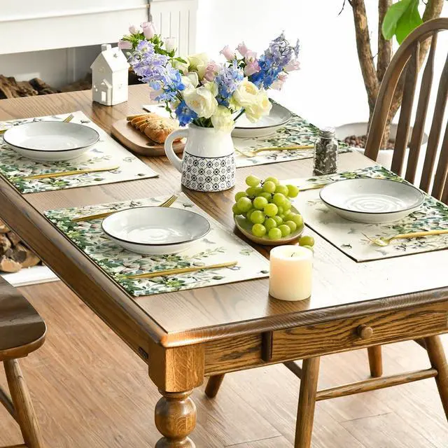 Alt view image 5 of 7 - Cotton Plant Leaf Butterfly Spring Placemats Set of 4, 12x18 Inch Seasonal Summer Holiday Table Mats for Party Kitchen Dining Decoration