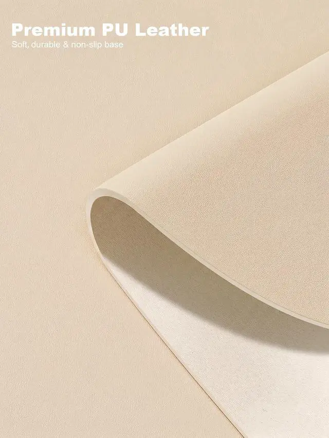 Alt view image 4 of 7 - Desk Mat, 31.5" x 15" Oval PU Leather Non-Slip Desk Pad Large Mouse Pad for Desktop, Waterproof Countertop Protector Writing Mat for Office, Home, Gaming, Vanity, Beige