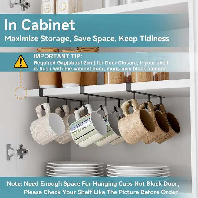 Alt view image 3 of 7 - Coffee Mug Holder Under Cabinet Only Fits Shelves up to 3/4" Thick, Clip-On Coffee Cup Holder Pack of 3, No Drilling Free Damage
