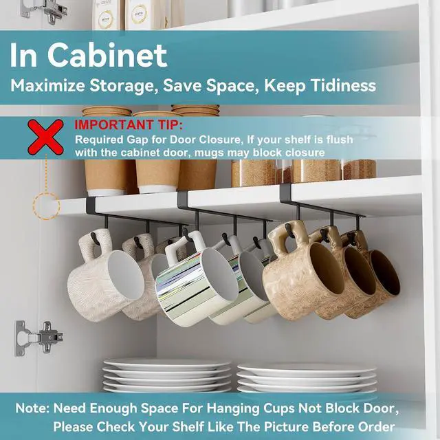 Alt view image 5 of 7 - Coffee Mug Holder Under Cabinet Only Fits Shelves up to 3/4" Thick, Clip-On Coffee Cup Holder Pack of 3, No Drilling Free Damage