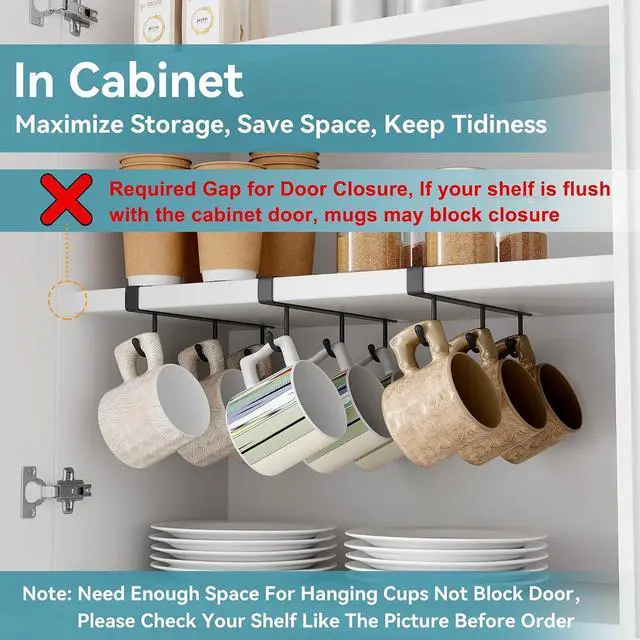 Alt view image 6 of 7 - Coffee Mug Holder Under Cabinet Only Fits Shelves up to 3/4" Thick, Clip-On Coffee Cup Holder Pack of 3, No Drilling Free Damage